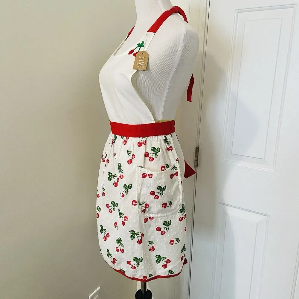 Sur La Table Vintage Cherry Kitchen Apron Pockets Pin Up